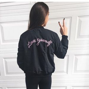 Black Bomber Jacket “Love Yourself” back